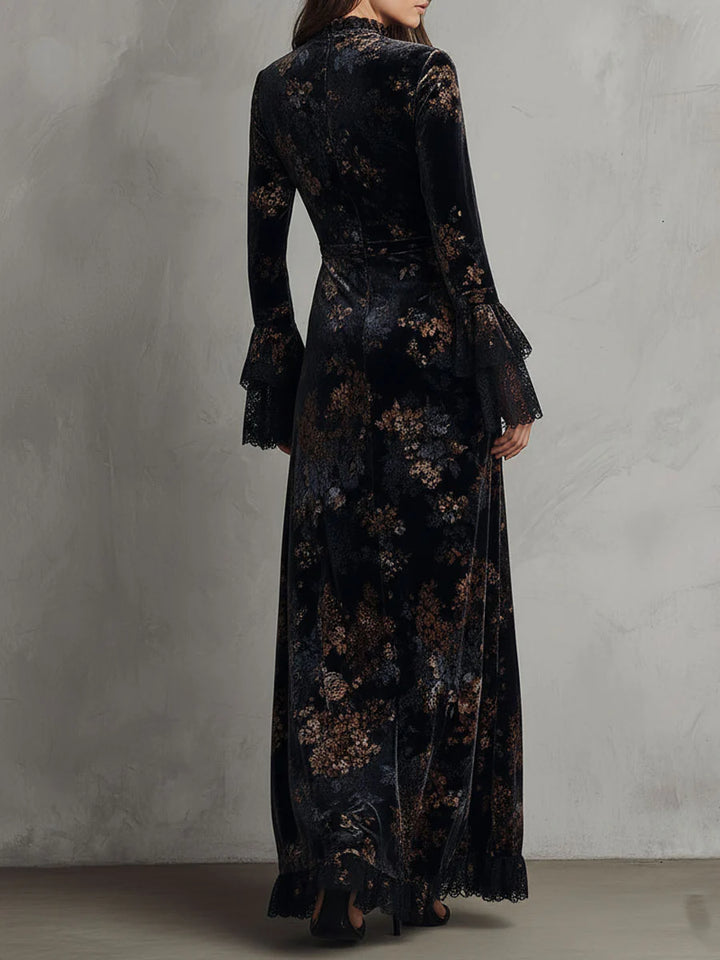 Iseult™ | Long velvet dress with floral print