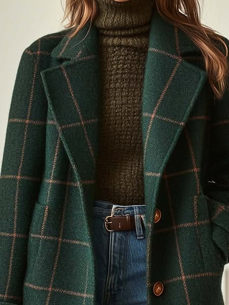 Gráinne™ | Tweed plaid coat with elegant lapels