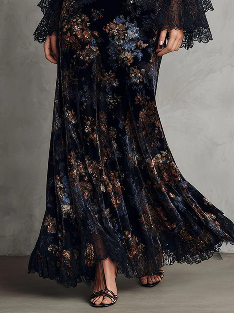 Iseult™ | Long velvet dress with floral print
