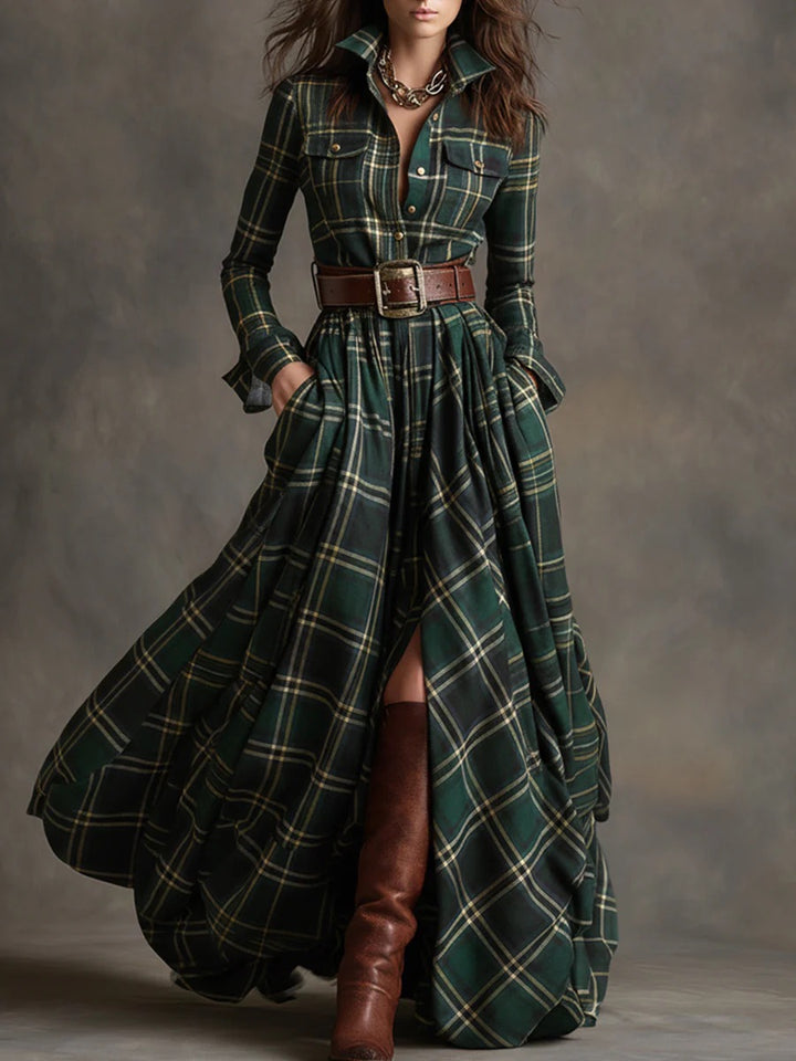 Ailbhe™ | Retro maxi dress with plaid pattern