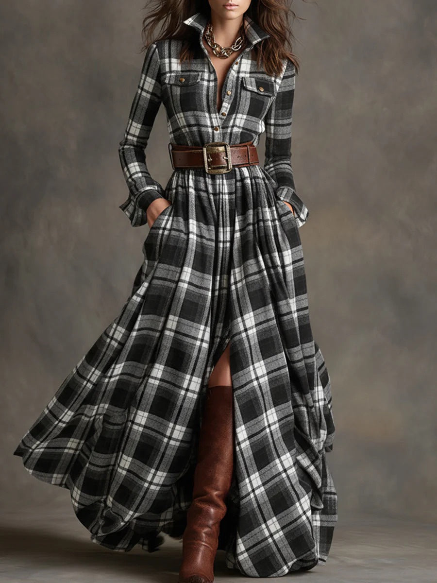 Ailbhe™ | Retro maxi dress with plaid pattern