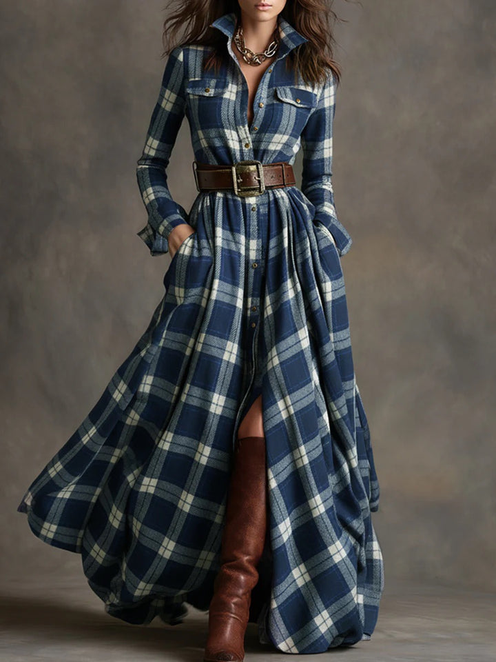 Ailbhe™ | Retro maxi dress with plaid pattern