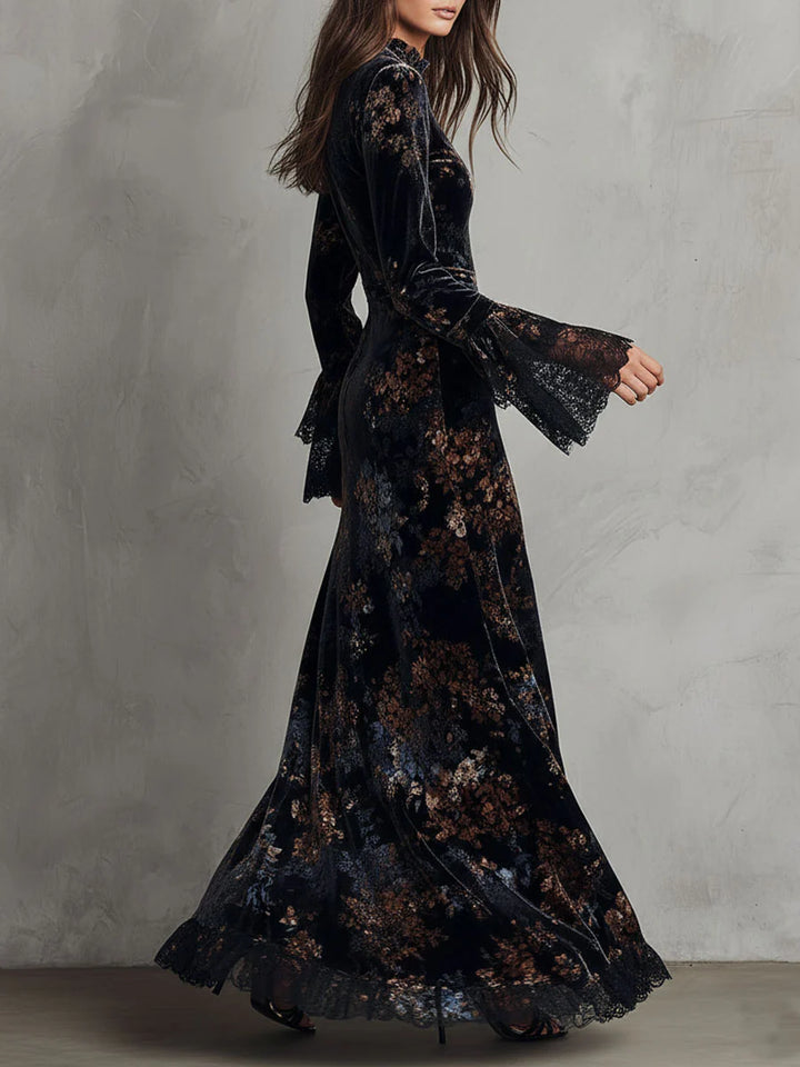 Iseult™ | Long velvet dress with floral print