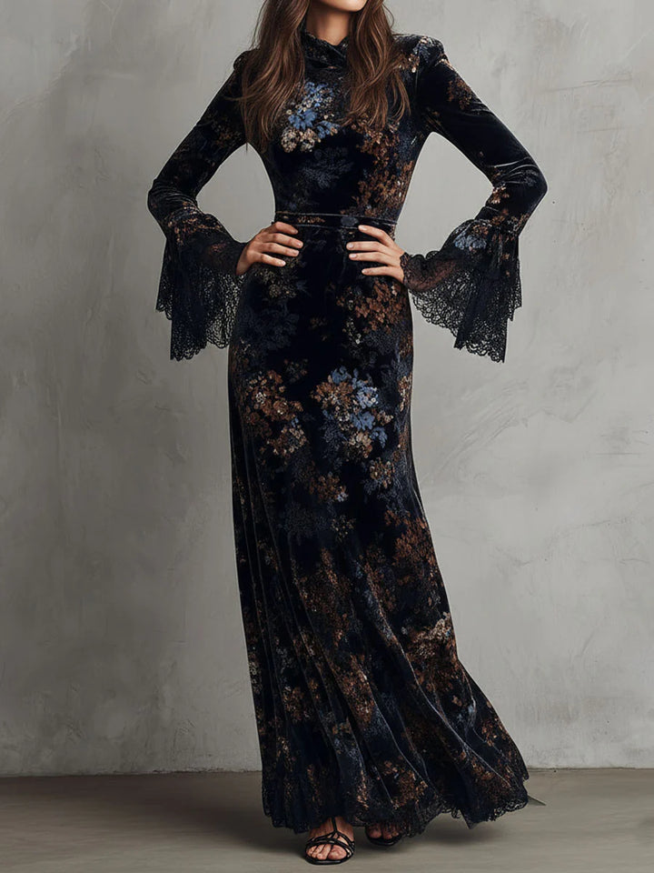 Iseult™ | Long velvet dress with floral print